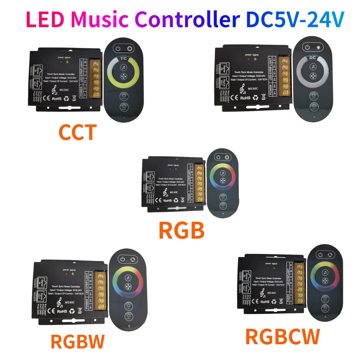 LED Music Controller DC5V-24V With RF6 Touch Wireless Remote LED Dimmer For Single Color CCT RGB RGBW RGBCW LED Strip Lights