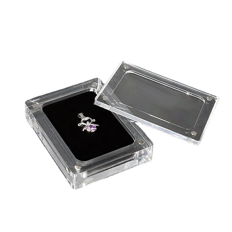 Acrylic Glass Top Gem Box White & Black Showcase Gemstone Casket Diamond Display Stand Holder Necklace Storage Organizer Case