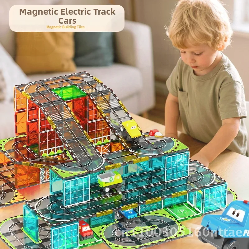 Kolorowe okno Mocne magnetyczne klocki konstrukcyjne Tor Zabawka edukacyjna dla dzieci Zestaw do składania Ruch drogowy w mieście Budowa Amazon