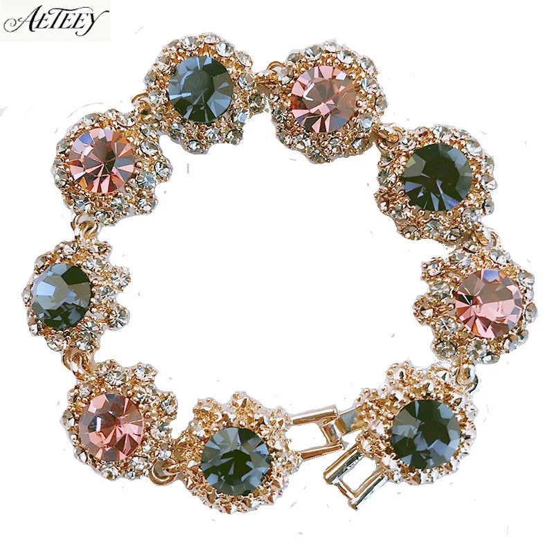 AETEEY Shiny Rhinestone Bracelet Elegant Crystal Light Luxury Versatile Fashion Women Hand Bangle Jewelry