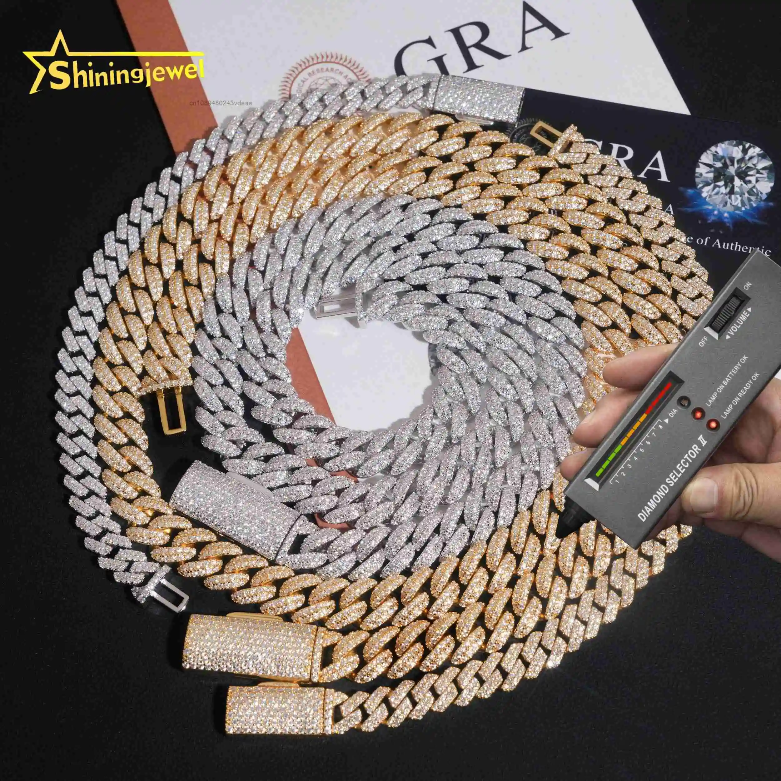 Cadena Cubana de Plata 925 Bañada en Oro con Moissanita de 8MM y 10MM, Joyería Hip Hop Iced Out, Collar Cubano con Forma de Luna para Hombre.