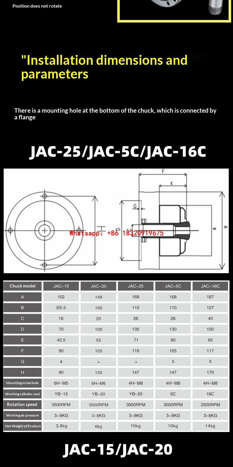 Cyclmotion CNC H-Precision Pneumatic Rotary Chuck – Automated Hollow Front-Mount Pneumatic Chuck (JAC-20, 20mm Through-Hole)