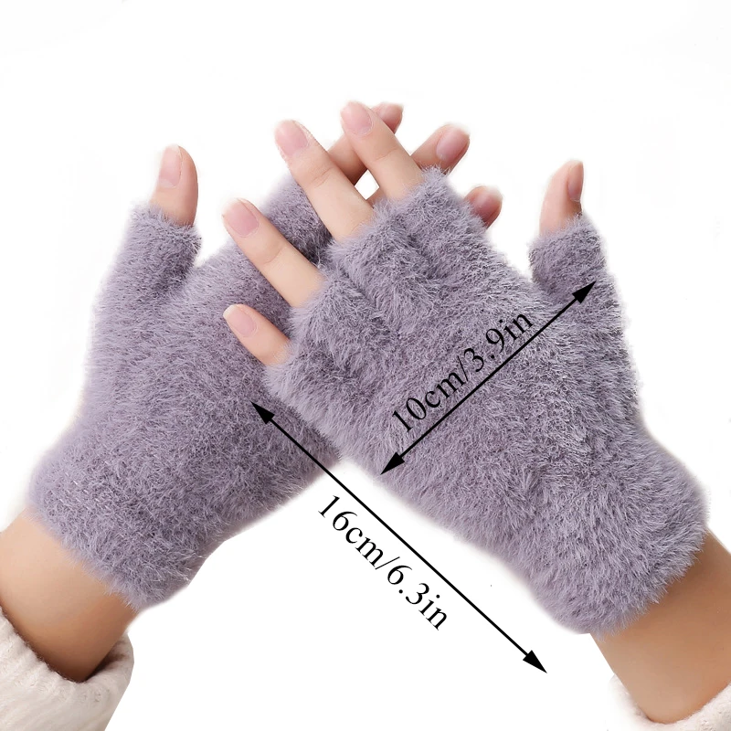 Fluffy Plush Fingerless Gloves Imitation Mink Half Finger Outdoor Knitting Gloves Soft Winter Warm Thickened Touchscreen Gloves