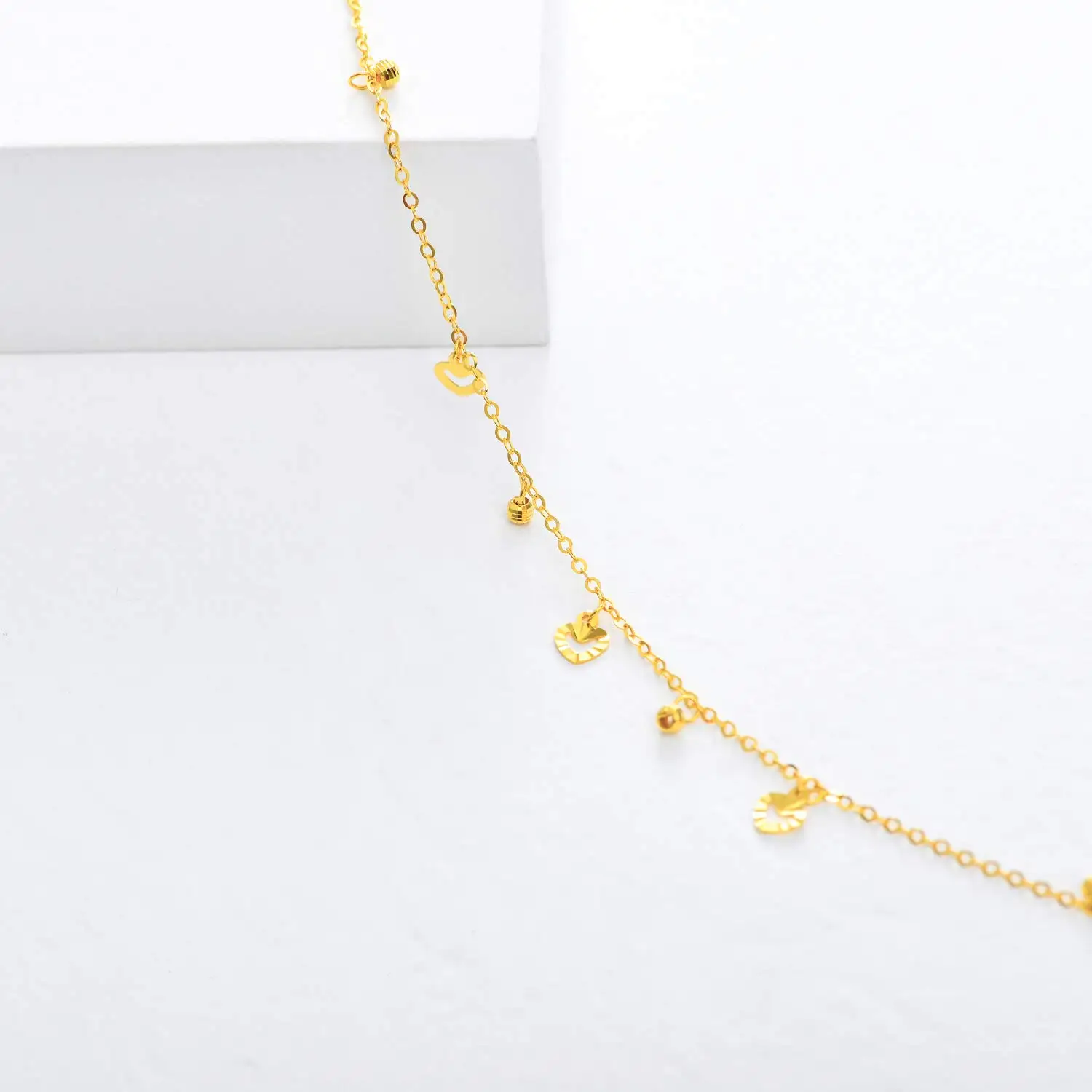 YFN 18K Solid Gold Heart Anklet for Women Dainty Gold Love Heart Ankle Bracelet Jewelry Anniversary Christmas Gift