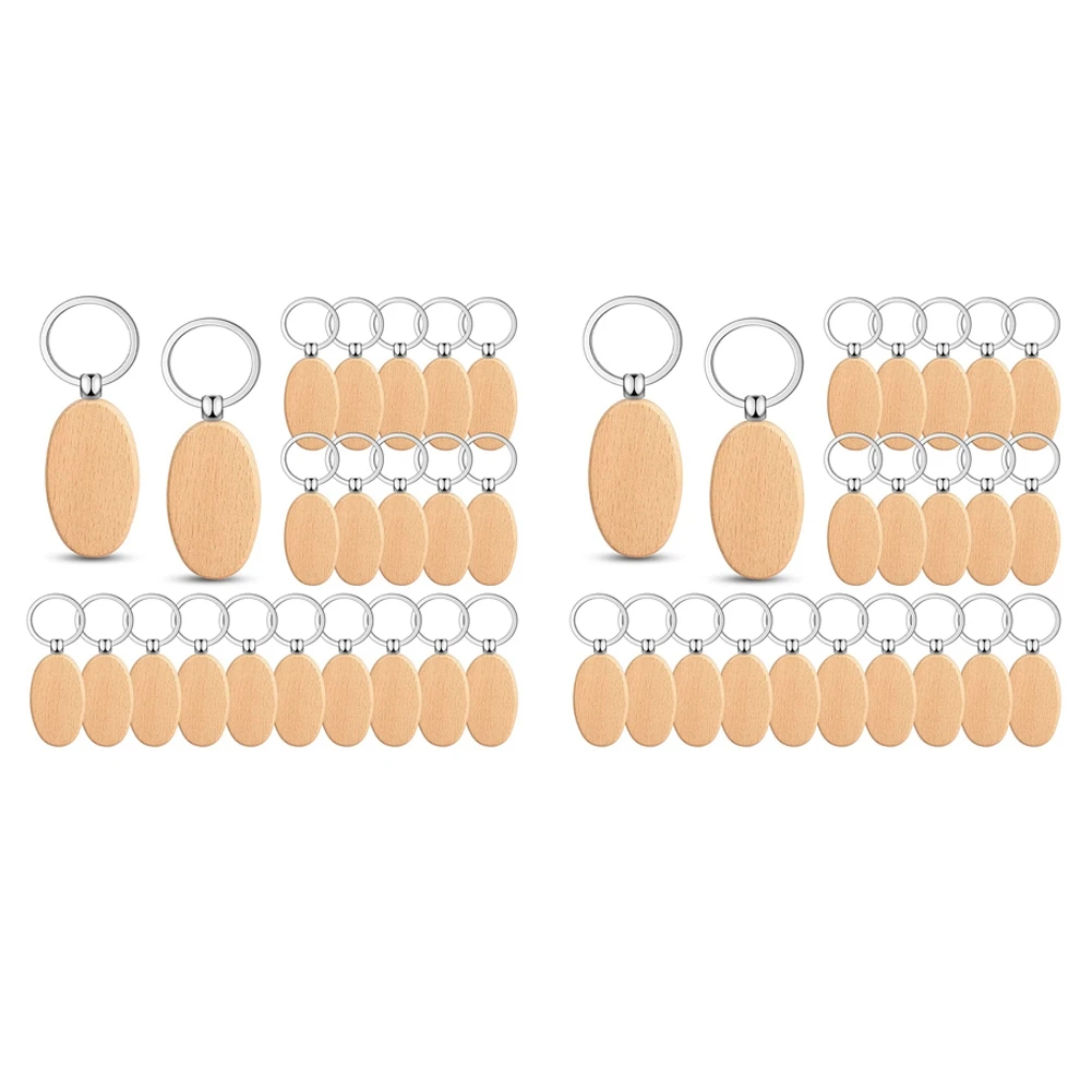 100 قطعة سلسلة المفاتيح الخشبية البيضاوي الخشب النقش الفراغات لم تنته خشبية حلقة رئيسية مفتاح العلامة DIY بها بنفسك هدية الحرف (البيضاوي)-AT36 #2