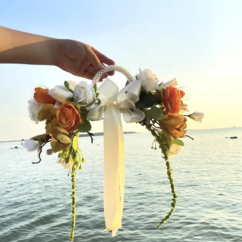 

Bride wedding certificate bouquet high-end bouquet wedding fake flower portable pearl ring hand holding photo props