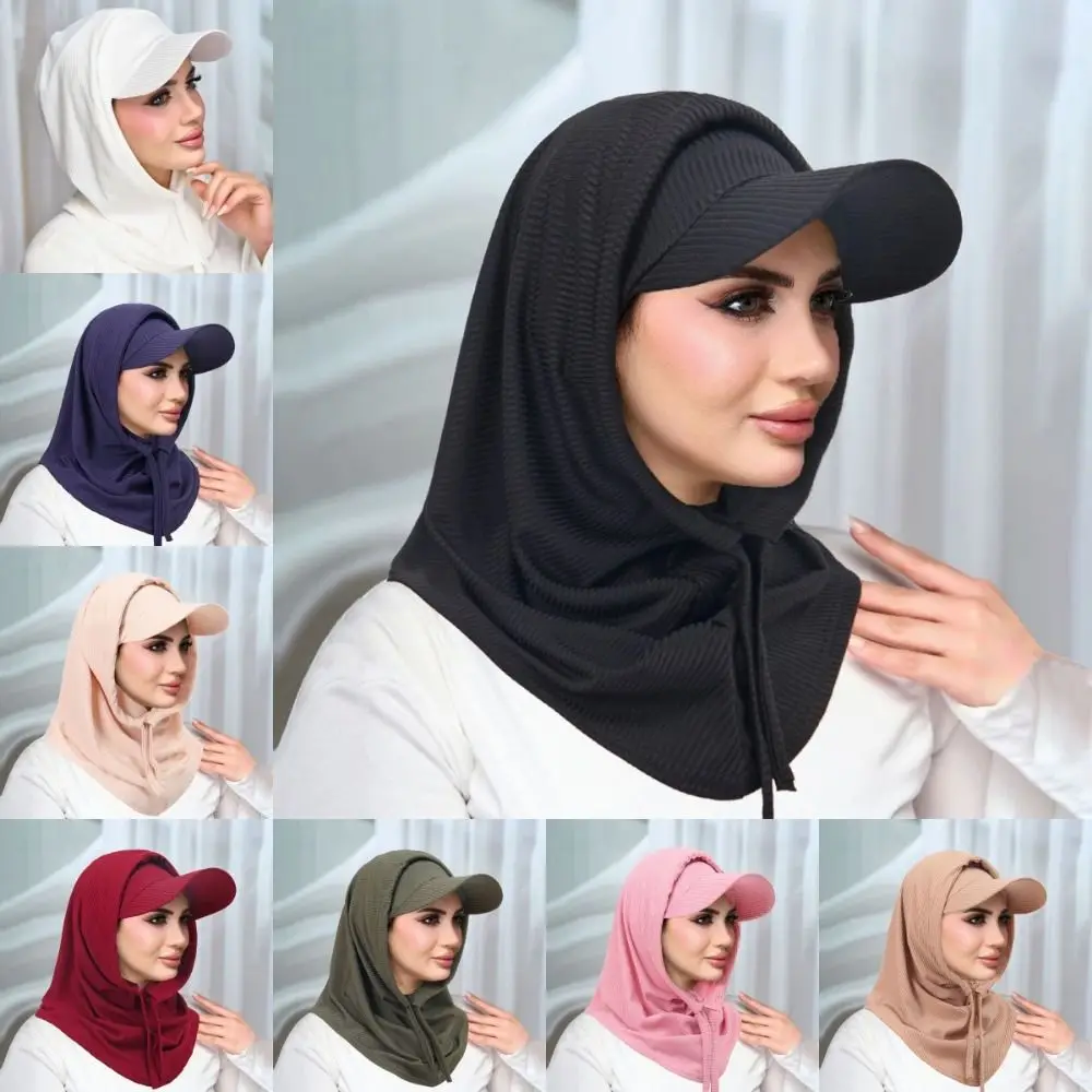 

Casual Sun Hat with Hood Solid Color Sun Protection Muslim Headscarf Hat Breathable UV Resistant Neck Shade Cap