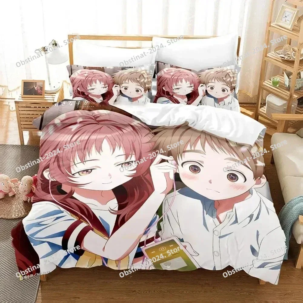 Anime Girl I Like Forgot Her Glasses Bedding Set Printed single Comforter Duvet Cover Pillow Case 3 Pieces Sets Kids Adult Size