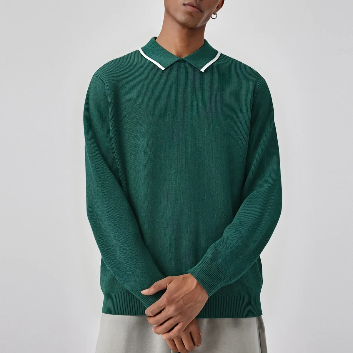 Sweter Rajut Kerah Lipat Musim Gugur Pria Longgar Kasual Gaya Jalanan Korea Fashion Vintage Pullover Sweater Jumper Rajutan Atasan