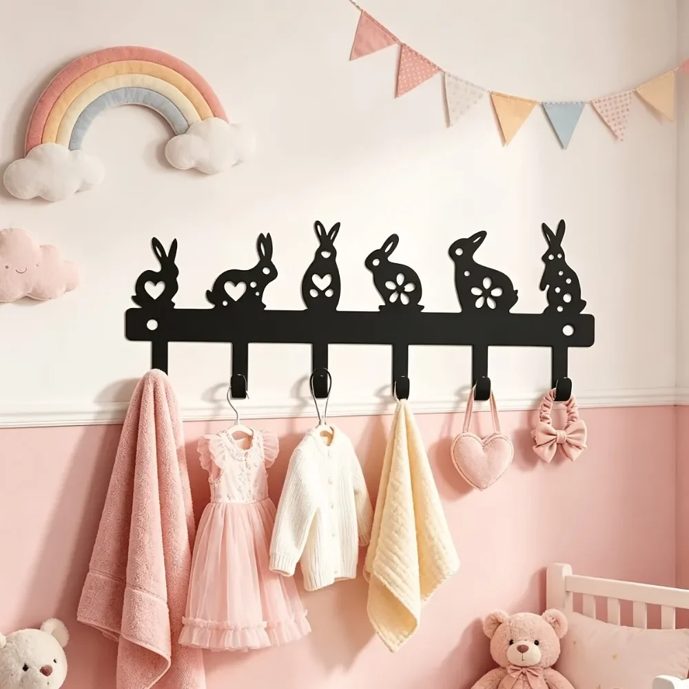 CIFBUY Black Rabbit Metal Wall Hooks Hollow Iron Hanger Entryway Door Key Bag Coat Home Decor Organizer Gift