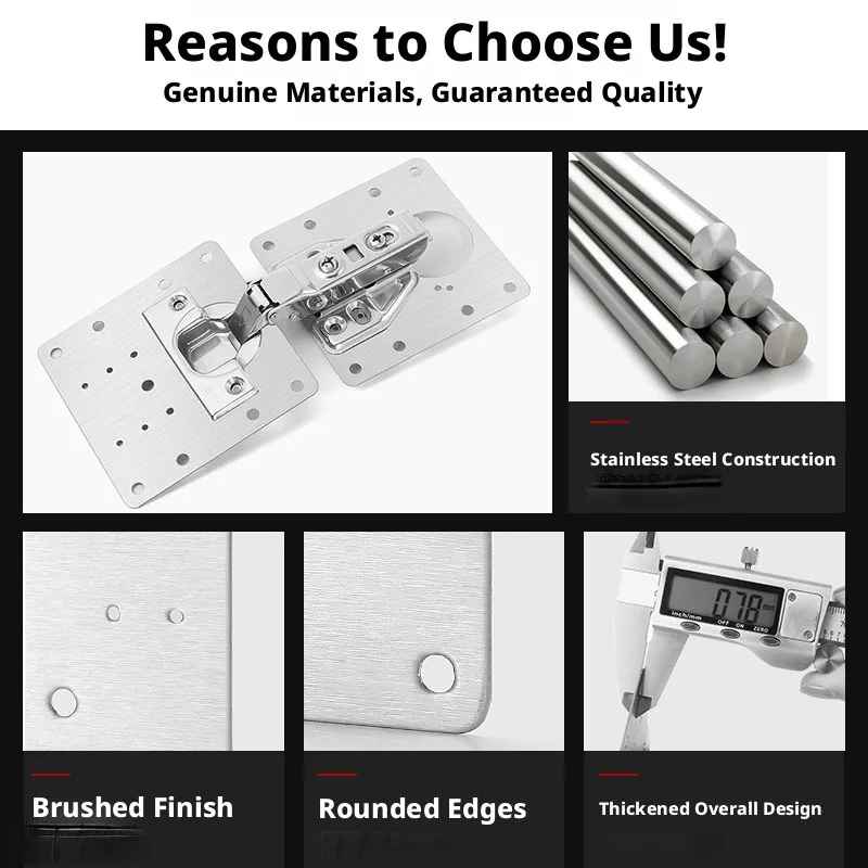Cabinet Hinge Repair Plate Kit 90x90/90x50mm Stainless Steel Mounting Plate With Screws For Wobbly Furniture Doors