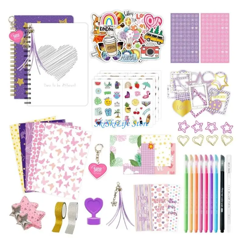 E65E Comprehensive Journal Art Supplies Includes Diaries Sticker Decorative Tape Pen