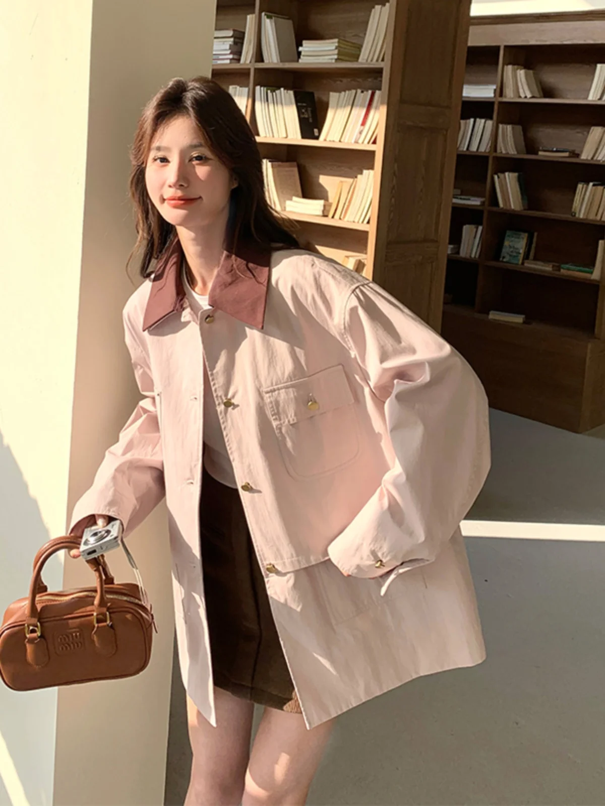 ファイオナブル ルーズ オルト ワークウェア ジャケット レディース 春秋 カジュアル 多用途 ジャケット 小さいサイズ 着痩せ効果 新作 2025