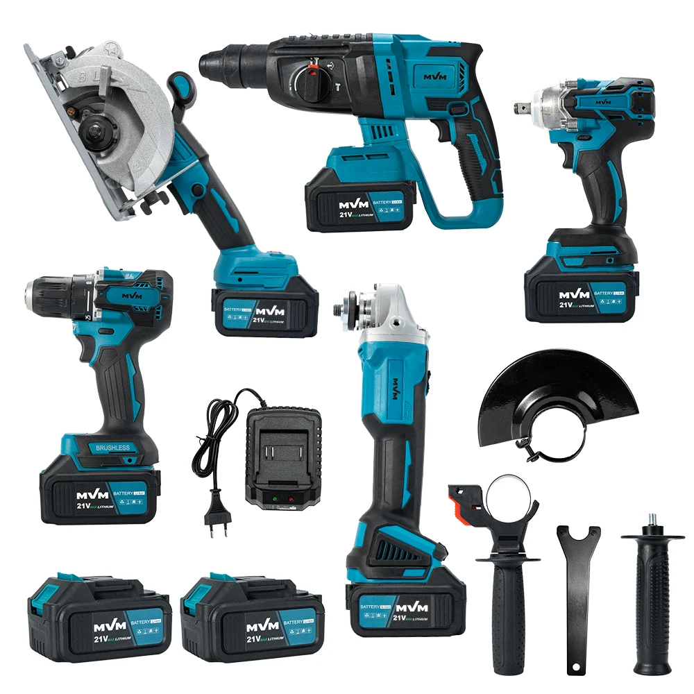 

Wholesale OEM Lithium Battery-Powered Brushless Motor Cordless Tool Set 5-Piece Hammer Wrench Angle Grinder Drill Saw Portable