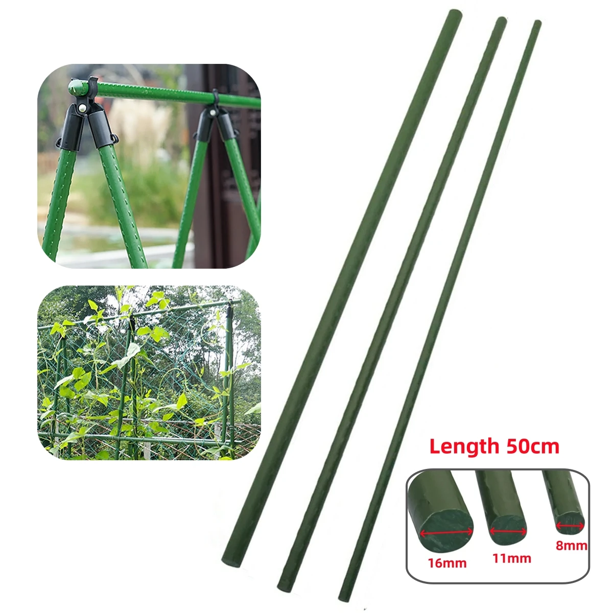 

55cm Climbing Rack Inner Diameter 8/11/16mm Gardening Plastic Coated Steel Pipe Plants Tomato Cucumber Vine Climbing Pole 12Pcs