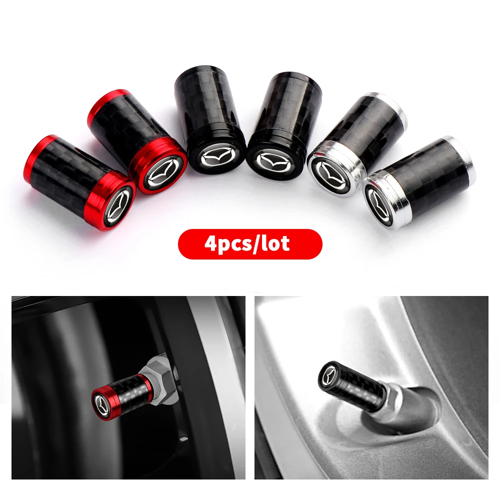 4Pcs Carbon Fiber Car Tire Valve Stem Caps Auto Styling Exterior Accessories For Mazda 3 7 Atenza Axela Demio CX2 CX4 CX5 CX6 MS