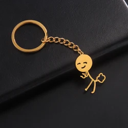 Cooltime Funny Spoof Fart Stickman Pendant Keychain Stainless Steel Hiphop Key chain for Men Women Jewelry Gift New In
