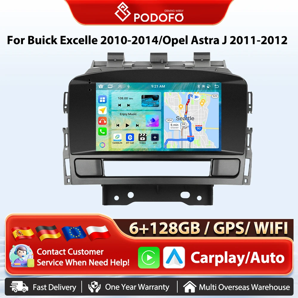Podofo 6 + 128G Drahtlose Carplay Auto Radio Android Auto WIFI GPS Navigation Auto Multimedia Player für Buick Excelle 2010-2014