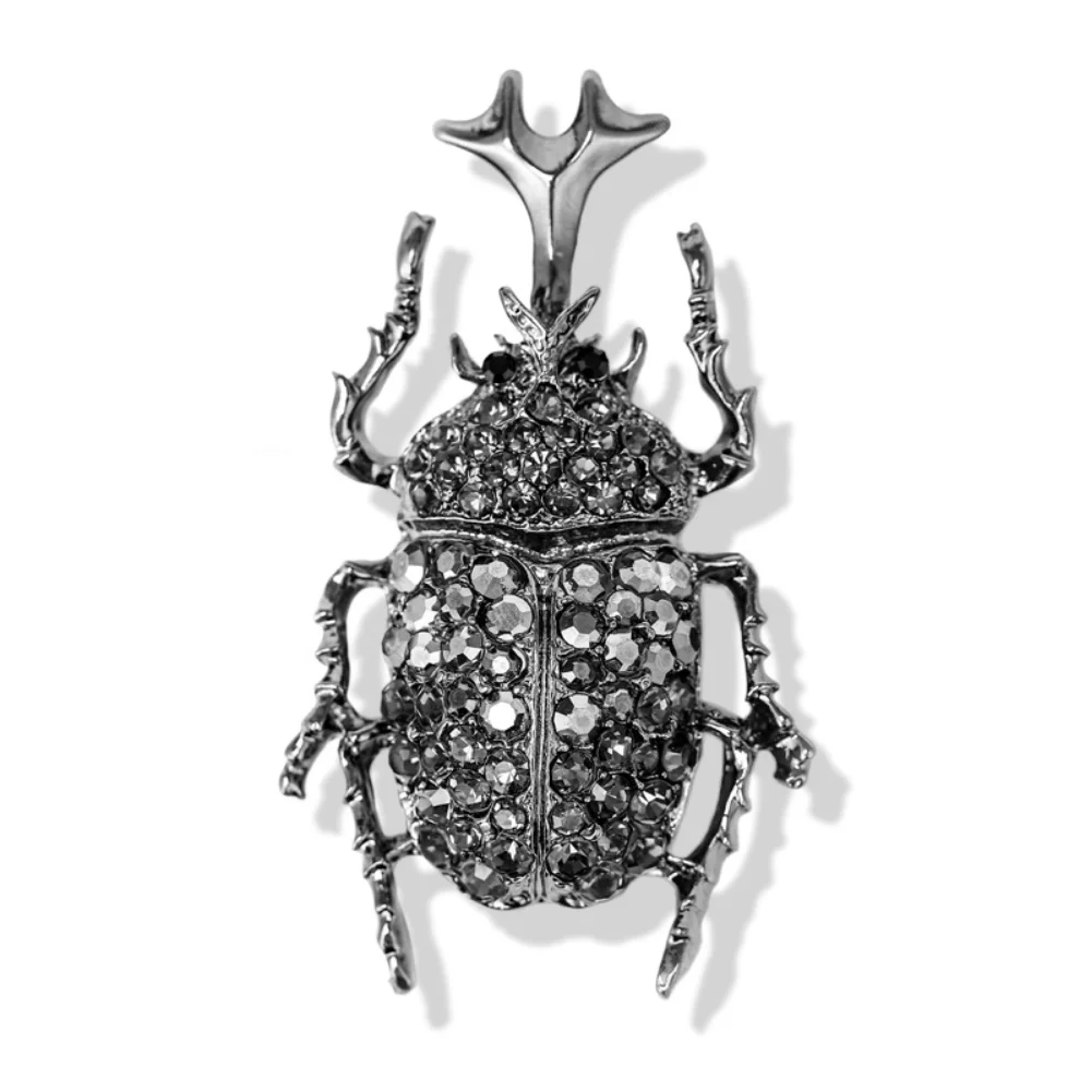 Retro Punk Style Black Diamond Beetle Brooch Premium and Niche Accessories Suit Coat Rhinoceros Beetle Pin Sweater Decoration