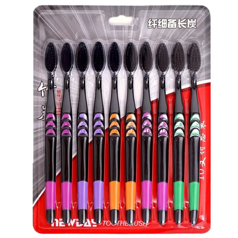 Random Double Ultra 10Pcs Soft Toothbrush Bamboo Charcoal NanoToothbrushes, Dental Personal Teeth Brush Support Adult Toothbrush