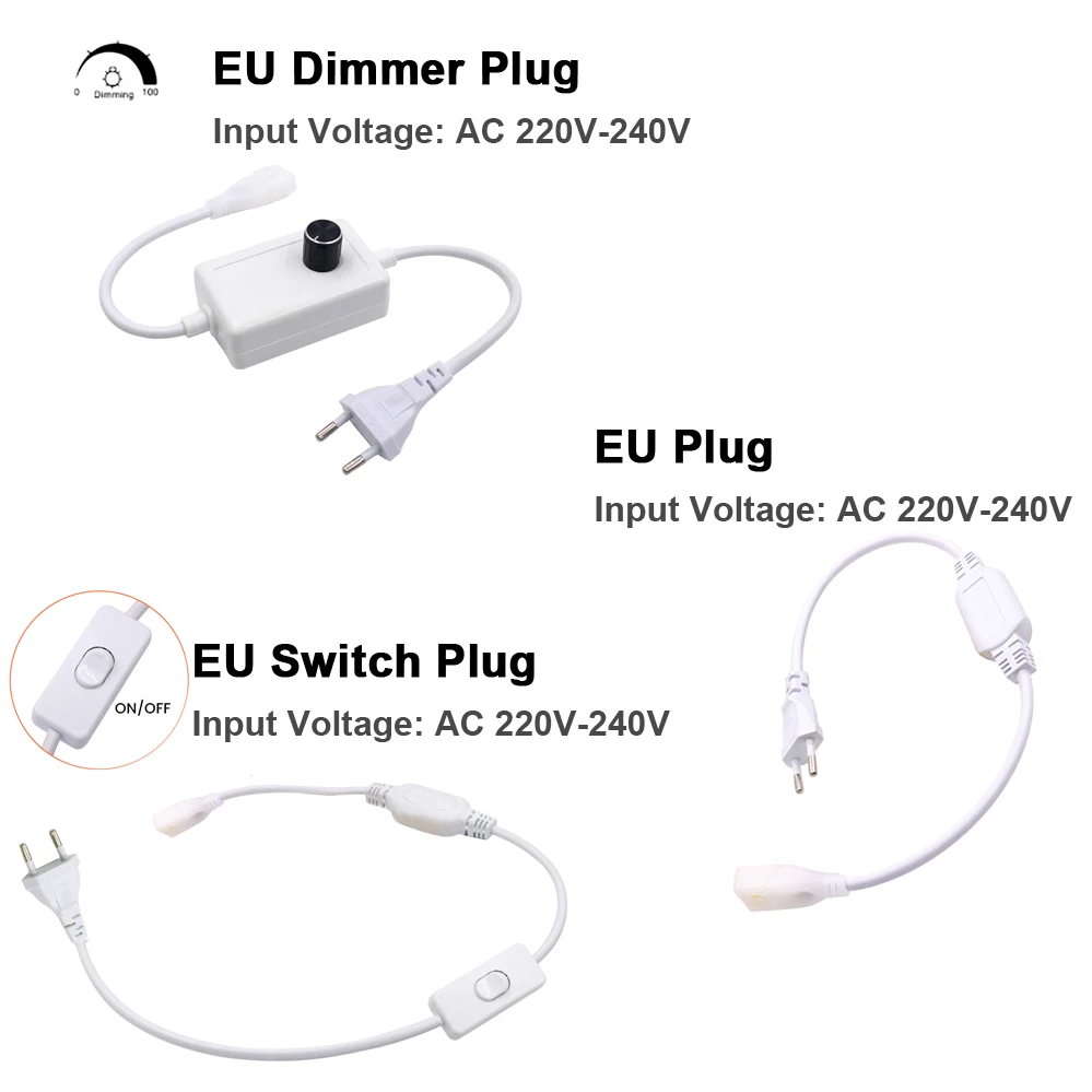 AC Power Plug Supply With Dimmer Switch 110v 220v Power Wire / Cord EU US UK AU Plug For COB LED Strip Light 288  360 LEDs Cable