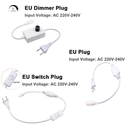 Zasilanie prądem zmiennym wtyczka zasilanie z wyłącznik ściemniacza przewód zasilający/przewód AC 110v 220v ue wtyczka dla pasek COB LED światła 288 led/m 360 led/m kabel