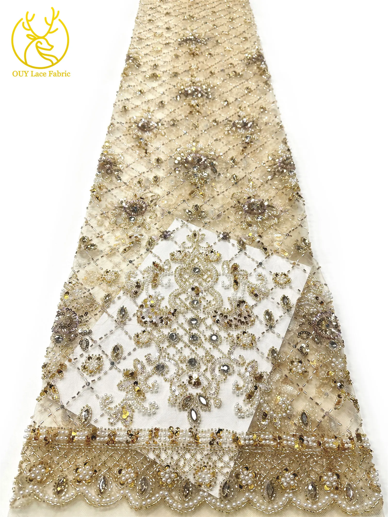 Lila afrikanischer Edelstein-Perlen-Spitzenstoff 2026 Luxuriöser französischer Pailletten-Spitzenstoff für Damen Brautkleid Hochzeitskleid Nähen 5 Yards – Detail 14