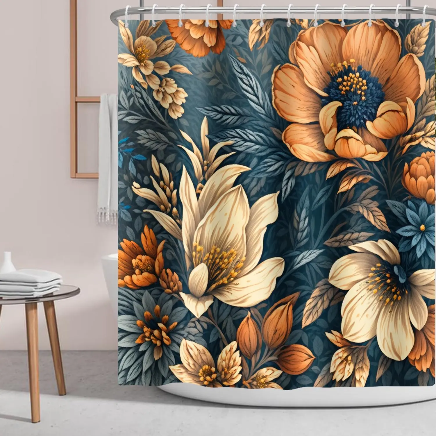 

Занавеска для душа в стиле бохо с цветком, винтажная тканевая занавеска для душа с цветочным листом, элегантная красочная шикарная оранжевая занавеска для душа для ванной комнаты