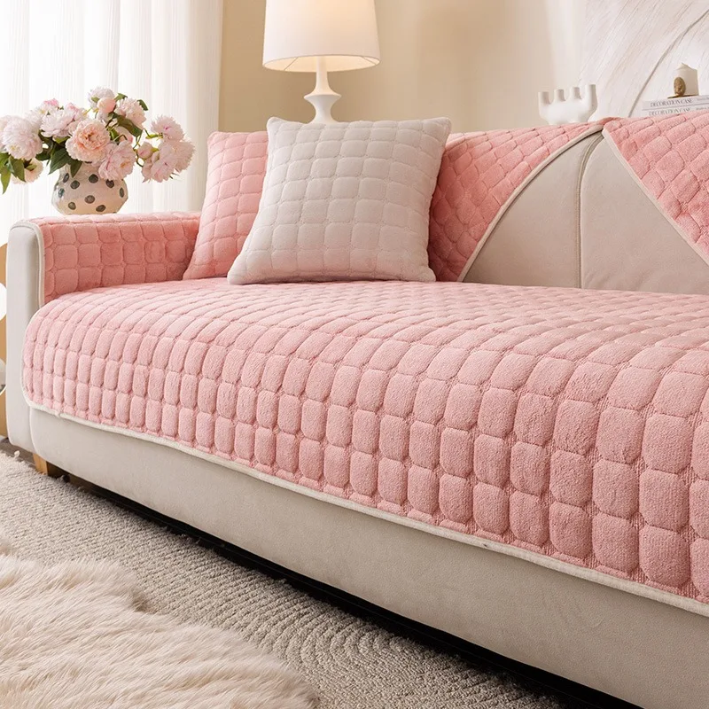 1 piece simple four-season flannel cloth sofa cover non-slip pure color sofa cover machine washable sofa cushion