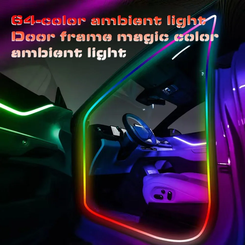 RGB Car Door Frame LED Ambient Light Strip 64 Color Music Sync Bluetooth App Remote 8 Modes 3.5M/4M Interior Decor Lamp