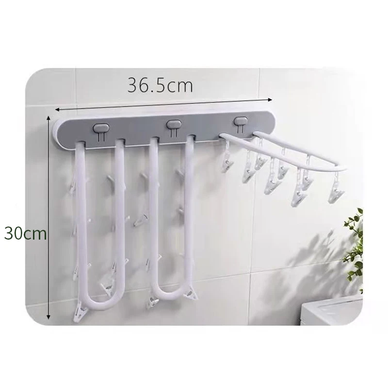 Folding Drying Rack Wall-mounted Free Punch 24 Hooks Socks Underwear Rack Balcony Bathroom Toilet Laundry Supplies