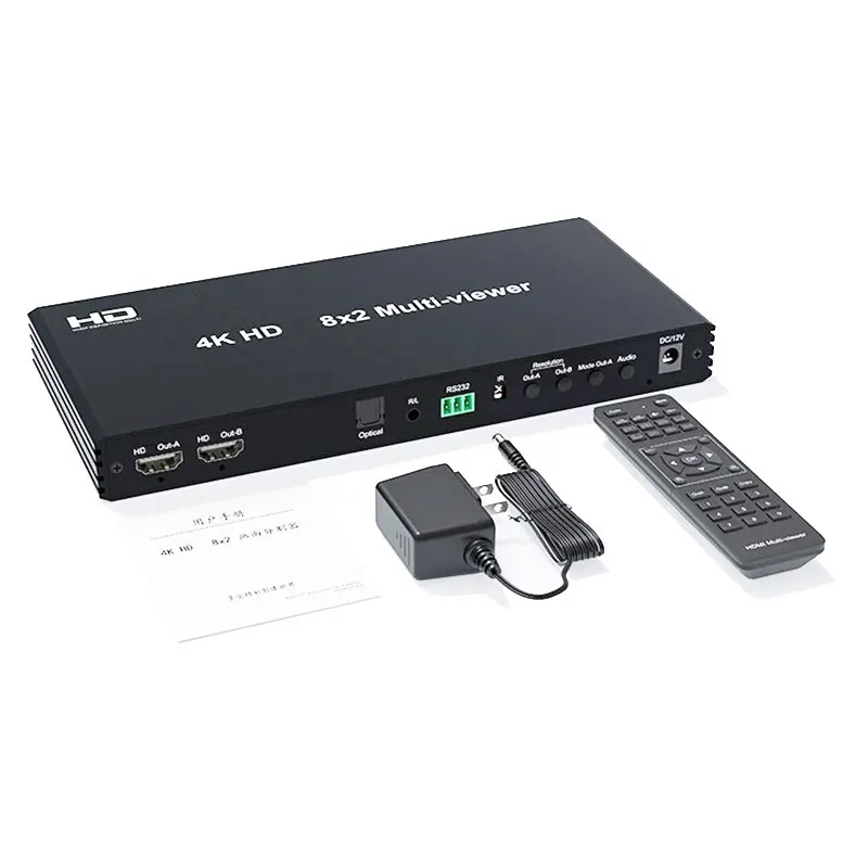 

4K 60hz Multi Viewer HDMI-Compatible 8x2 with PIP Dual Monitor for 8 In 2 Out Seamless Switch 8CH Multiplexer Multi Screen View