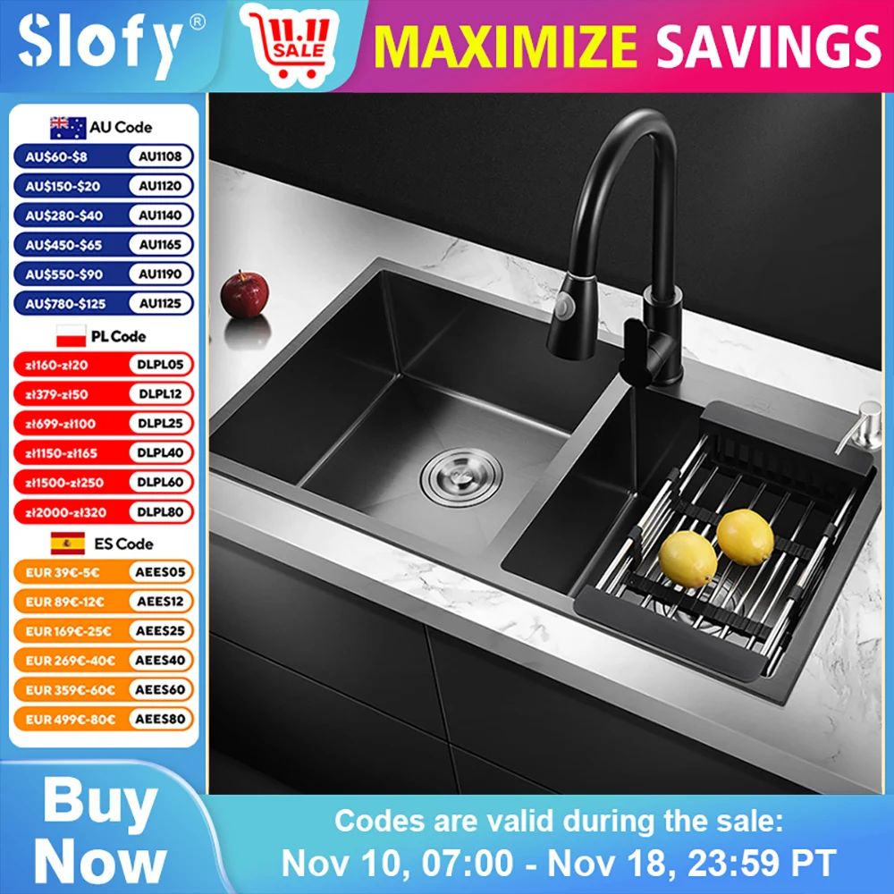 Nano Stepped Sink 304 Stainless Steel Vegetable Wash Basin High PressureCup Washer Coffee Shop Wine Bar Sink Kitchen Sink