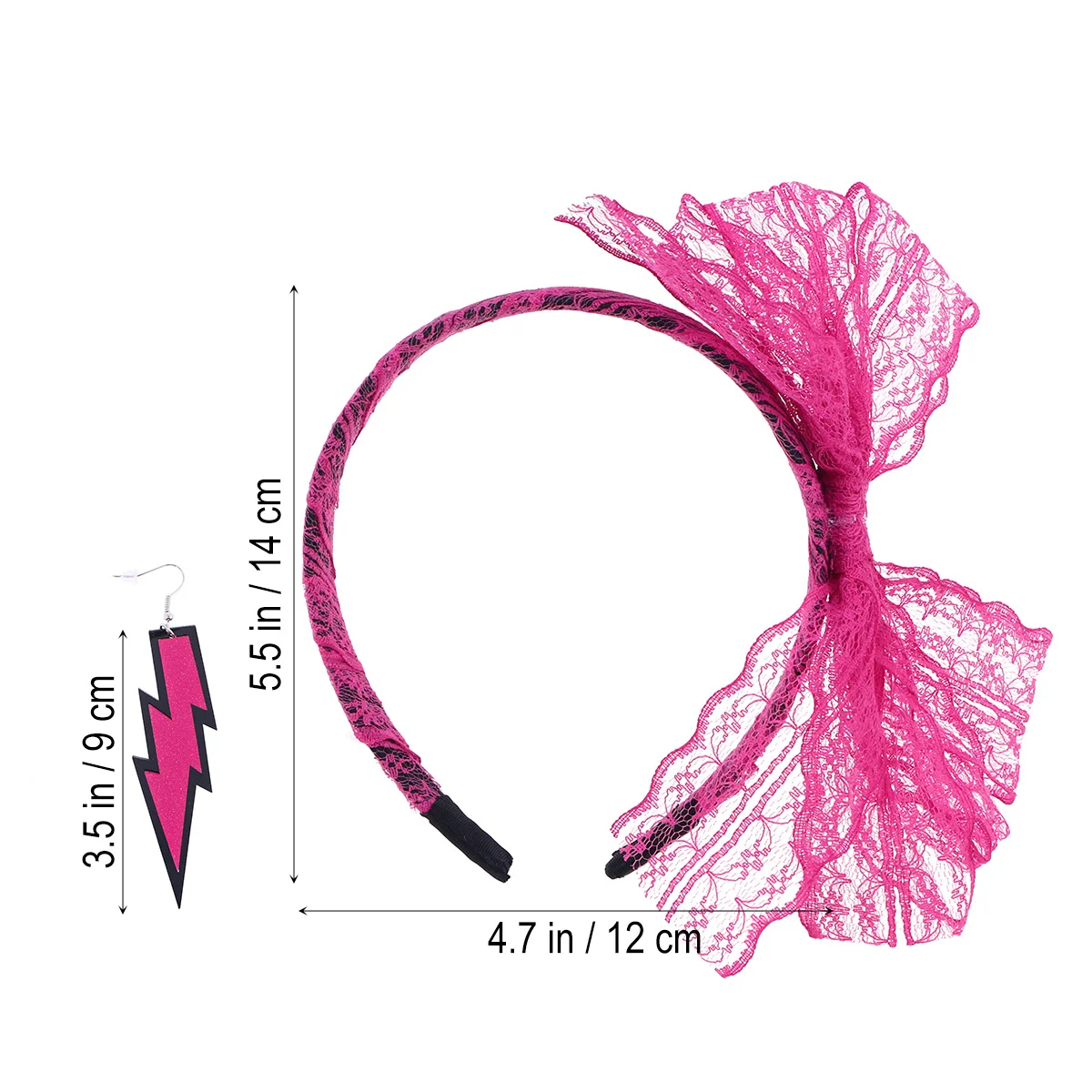 مجموعة إكسسوارات أزياء الثمانينيات من الدانتيل عصابة رأس بدون أصابع قفازات شبكية أقراط نيون قلادة لعصابة رأس من الدانتيل للحفلات