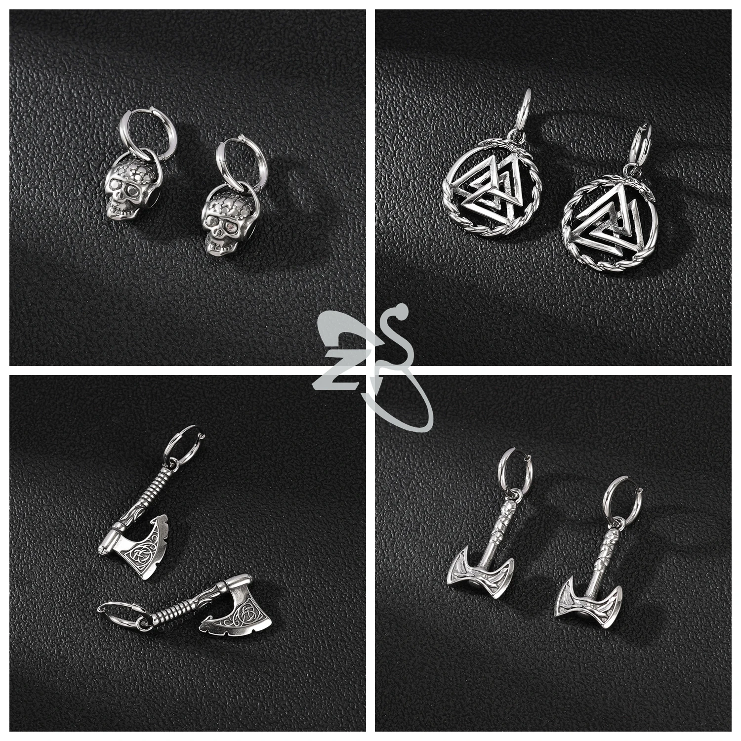 ZS 1 Pair Punk Snake Skull Shape Stainless Steel Hoop Earrings Sword Key Ear Cuff Earring Gold Color Cross Vintage Jewelry Gift