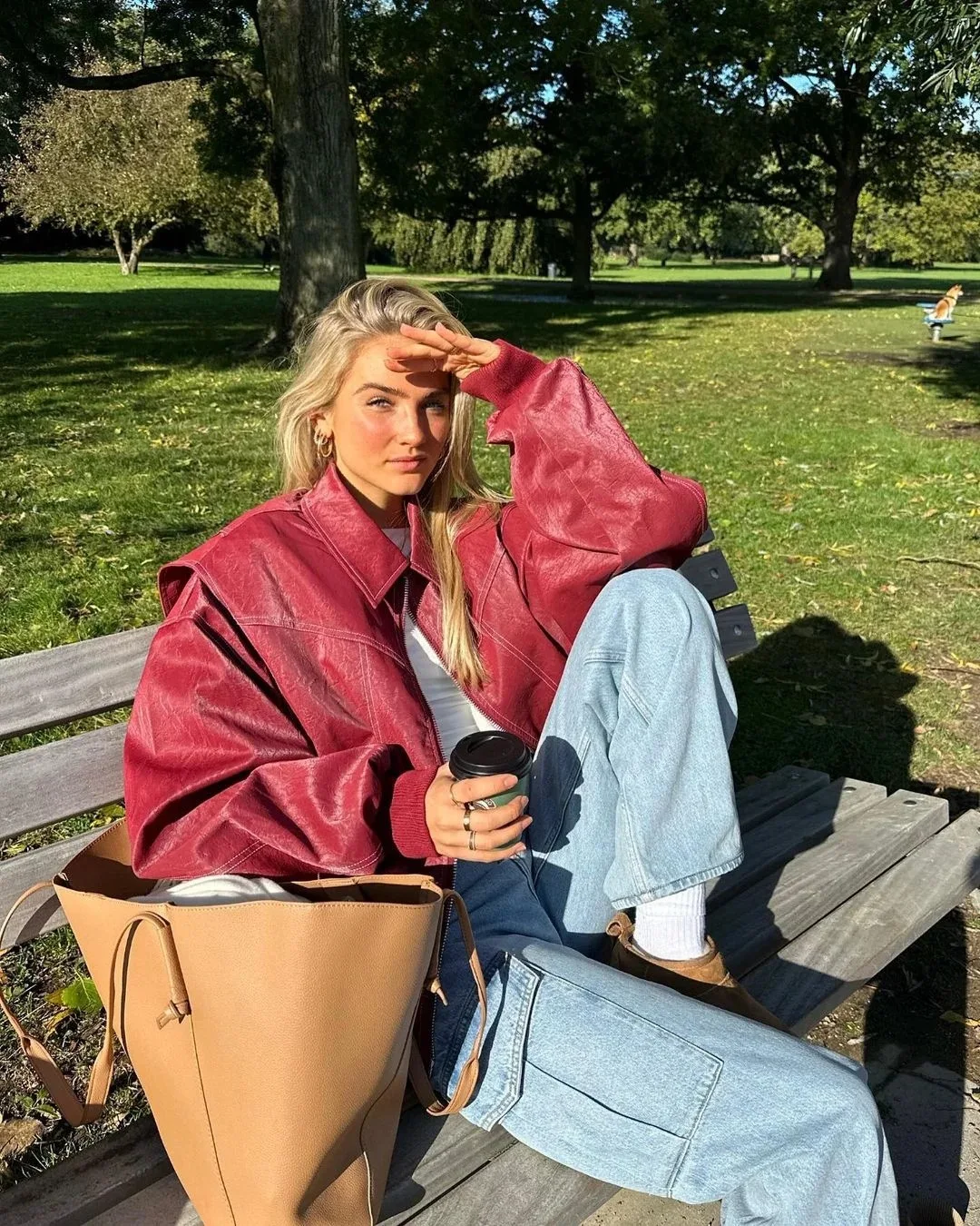 Chaqueta de cuero rojo con solapa para mujer, chaquetas holgadas y sólidas, abrigo elegante con costuras contrastantes, ropa de calle femenina de manga larga 2024 Otoño Invierno