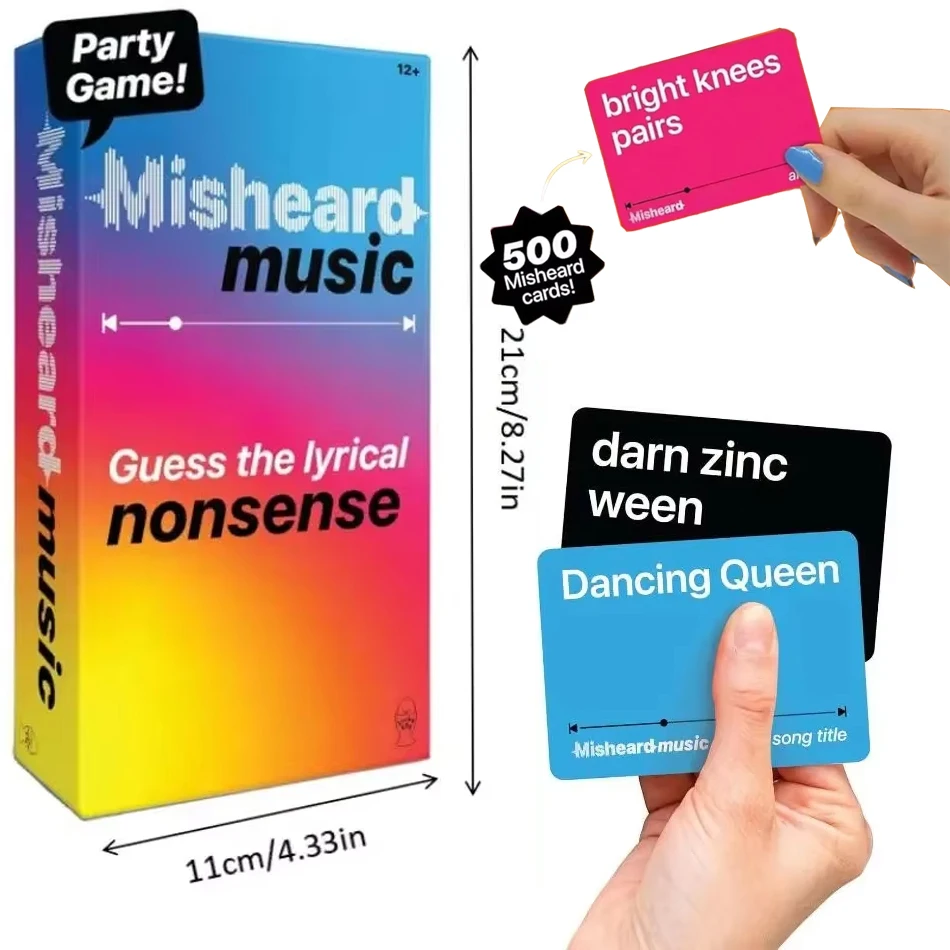 

2026 Family Cards Games Hilarious Music Games Cards Misheard Music Games Uess The Song or Artist with 500 Lyrical Nonsense Cards