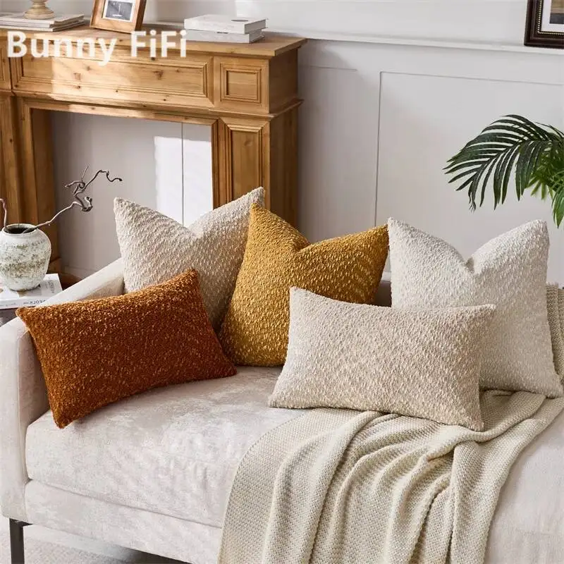 

Soft Chenille Textured Solid Cushion Cover Fur Plush Velvet Striped Decorative Throw Pillow Cover For Sofa Bed Living Room Decor