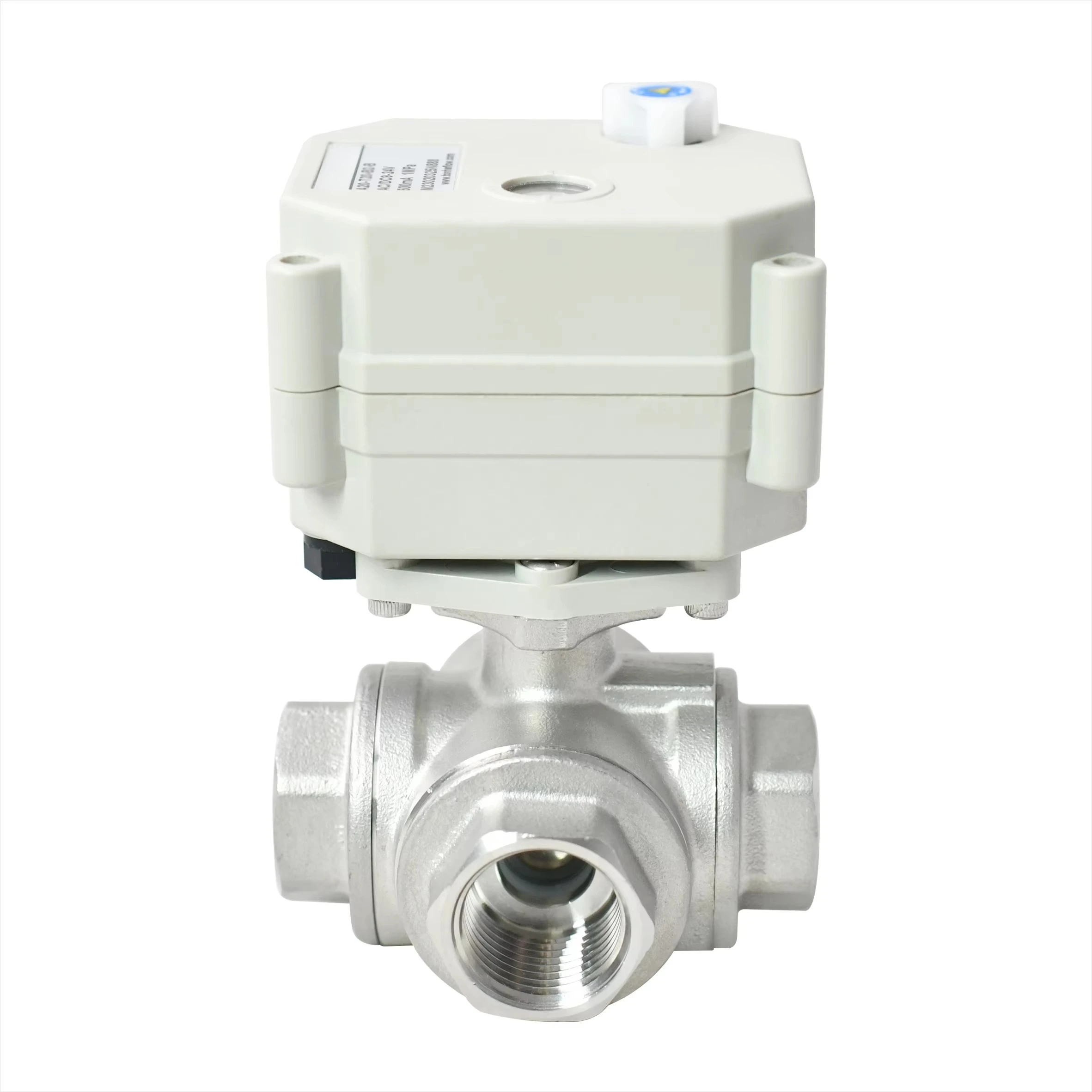 CE ROHS IP67 DC12V DC24V 220V CR202 Normal Close DN15 BSP 4 Way L Port Electric SS304 Ball Valve with Manual Operation