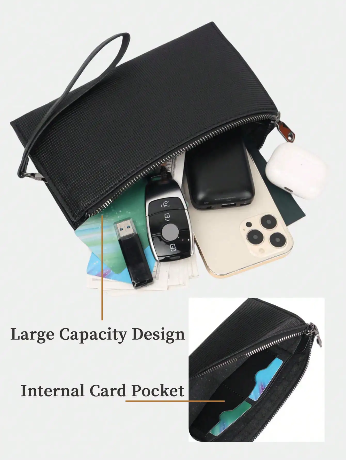 Simple Basic Large Capacity Clutch Bag Business Casual Outdoor Portable Dual Compartment Phone Bag Wristlet Bag Handbag Clutch