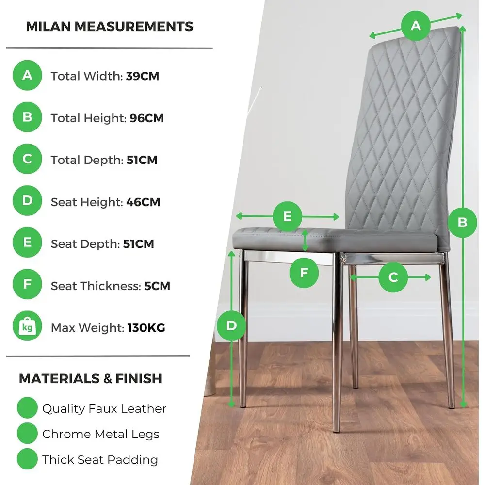 Milan Dining Chair - Set o 4 or 6 Dining Chairs - Premium Dining Room Chairs - Contemporary & Luxurious Chrome ed Diamond aux Le
