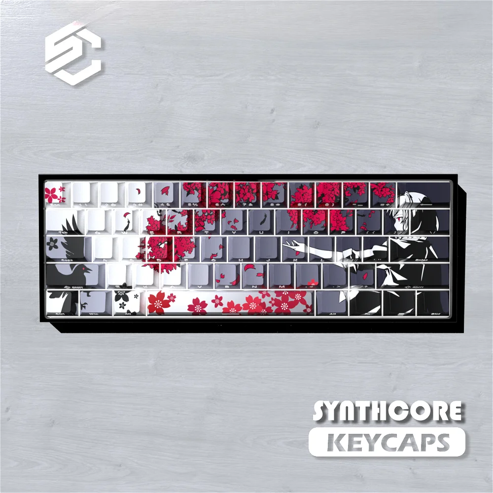 

GEFENSI Sakura Raven Keycaps Cherry Side-engraved Translucent Keycaps PBT 129 Keys For Wooting 68/84/87/104 Mechanical Keyboards