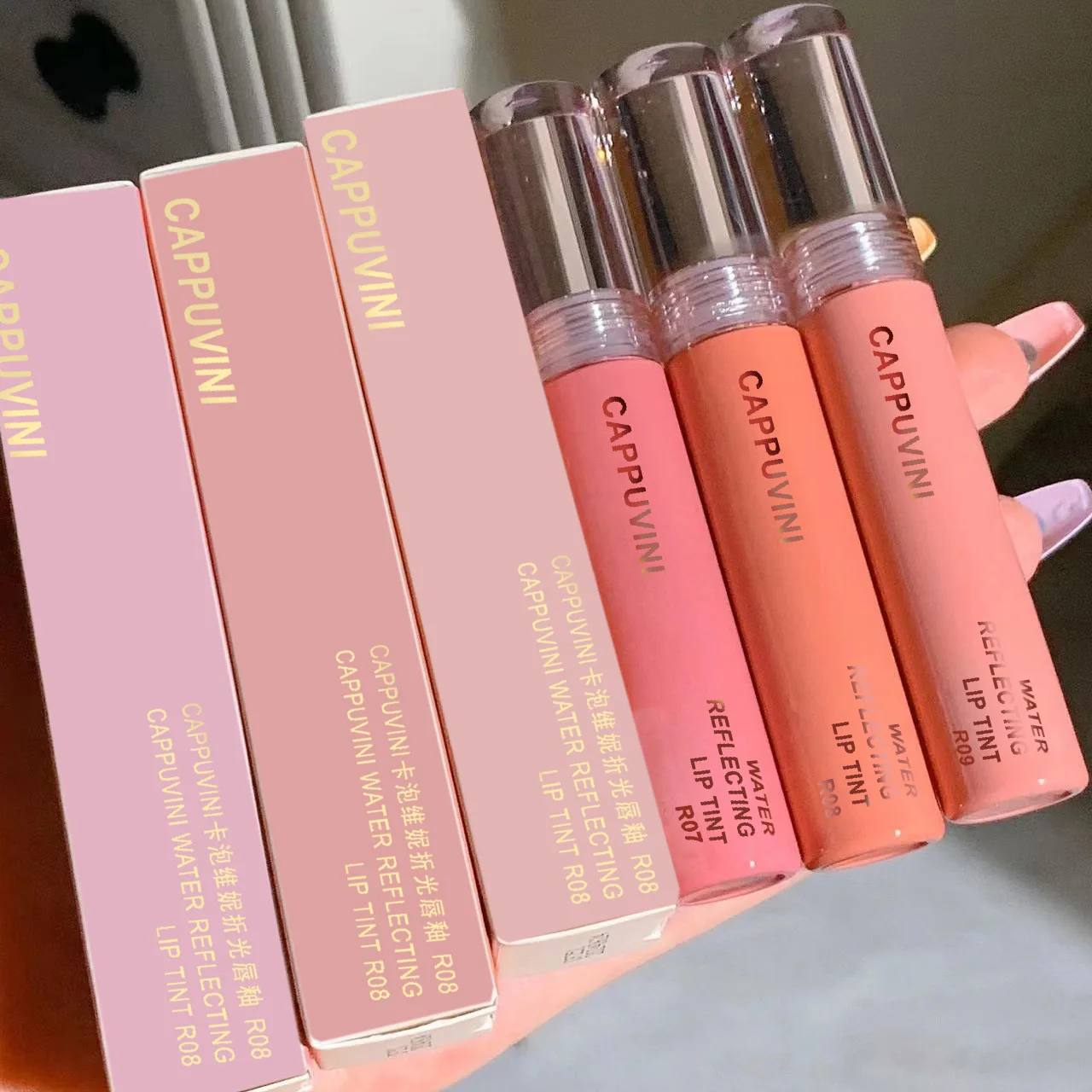 cappuvini Water Refractive Lip Glaze Syrup Lip Gloss High Color Value Lip Glaze Lipstick Water Mirror Glass Lip Gloss C66