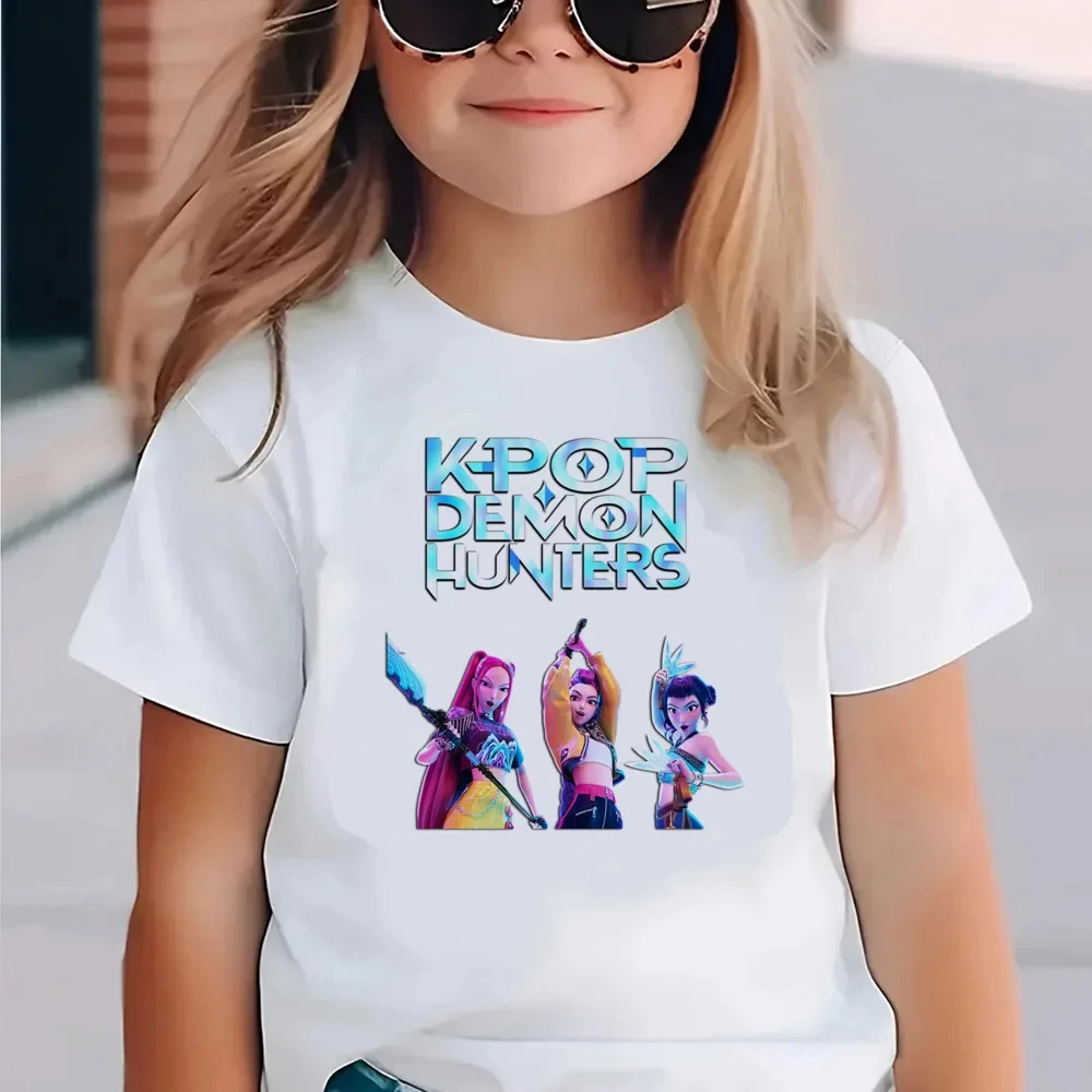 جديد Kpop شيطان الصيادين ملابس الأطفال تي شيرتات قصيرة الاكمام لطيف Kpop شيطان الصيادين تي شيرت Harajuku التي شيرت للبنين بنات