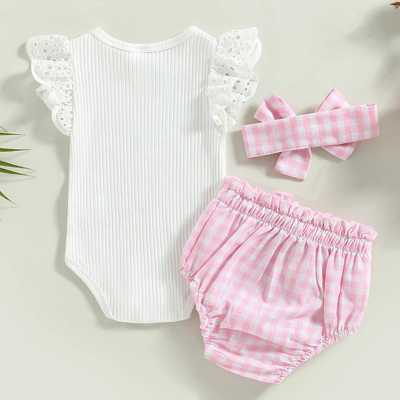 

Baby Girl Clothes Newborn Summer Outfits Ribbed Ruffle Sleeve Romper Top Floral Infant Shorts Set with Headband