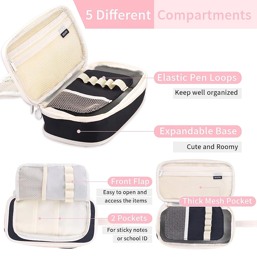 Large Capacity Pencil Case Portable Expandable Double Layer Waterproof Canvas Cosmetic Bag Stationery school Supplies