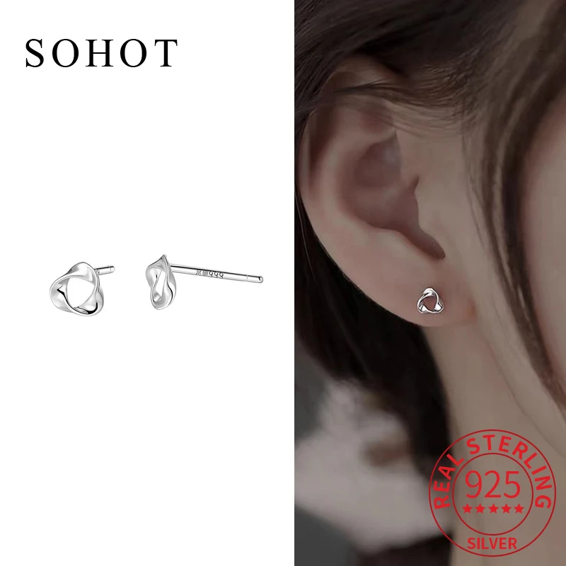 Real 925 Sterling Silver Hollow Mbius Personality Stud Earrings for Fashion Women Fine Jewelry Exquisite Accessories