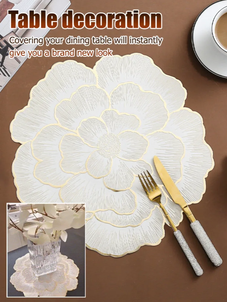 Nordic Peony Placemat PVC Heat Proof Mat Non-Slip and Hot Coaster Table Bowl Mats Dining for Wedding Anniversary Kitchen Decor