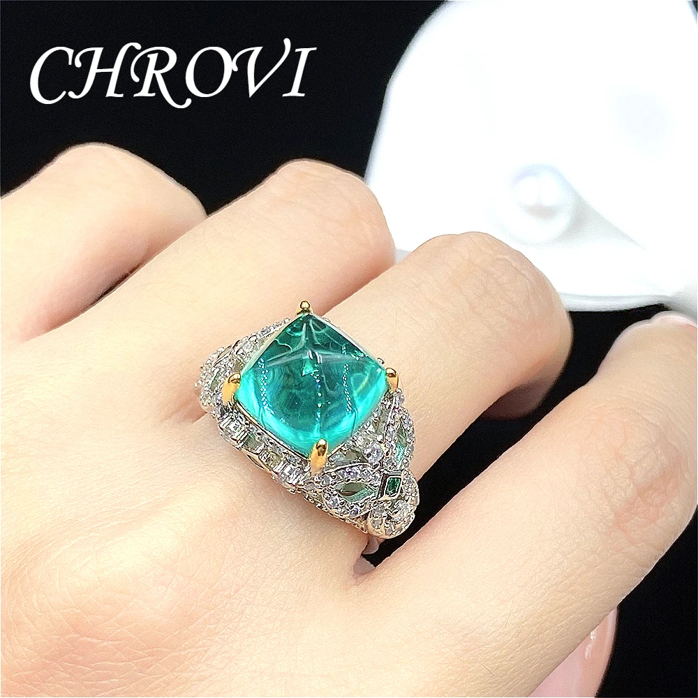 Women 925 Sterling Silver Hollowed Net Green Sim Zircon Open Ring, Luxury Color Split Design, Elegant Fashion Adjustable Band
