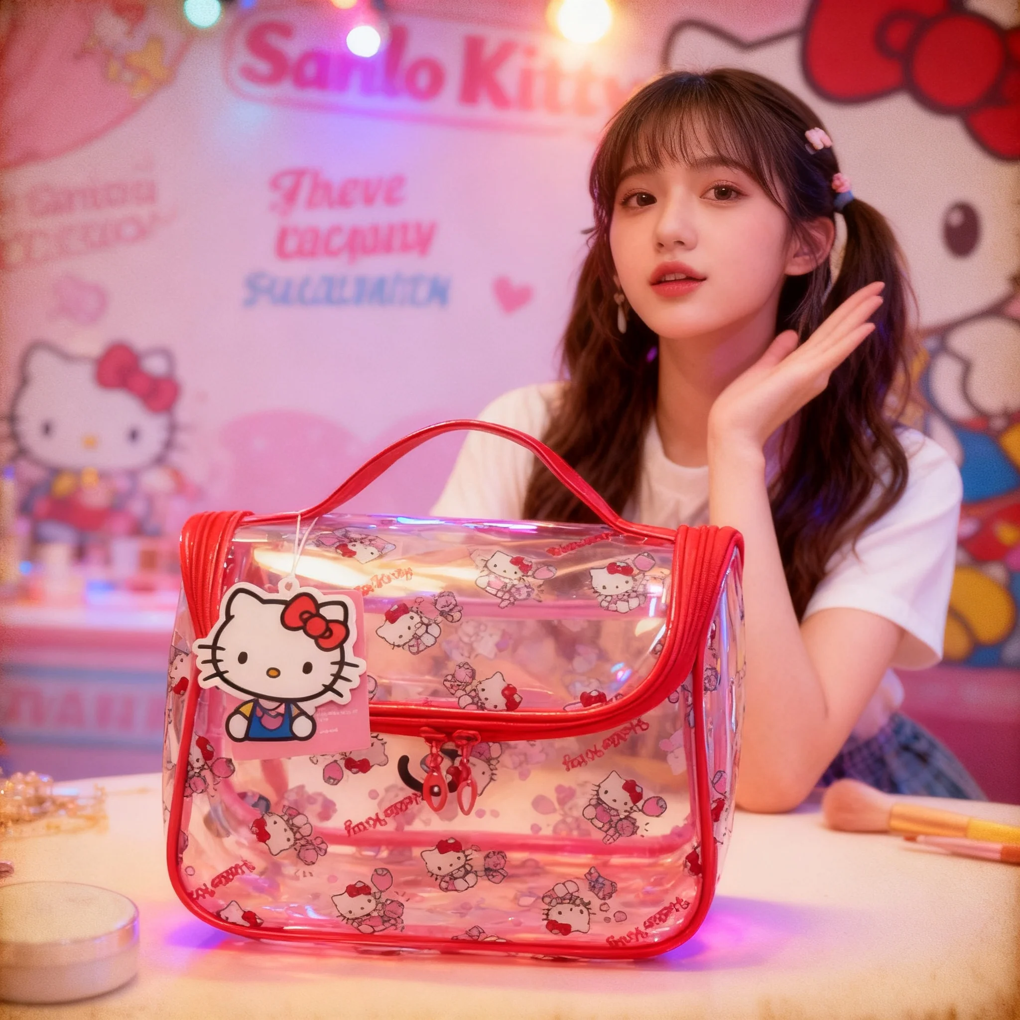 Bolsa de Maquillaje Kawaii de Sanrio, Bolsa de Almacenamiento para Artículos de Belleza, Diseño de Marca